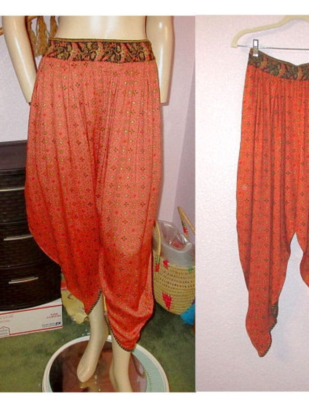 We Be Bop Harem Pants Size S M Patchwork Pockets Baggy Genie Pull On Gypsy Boho